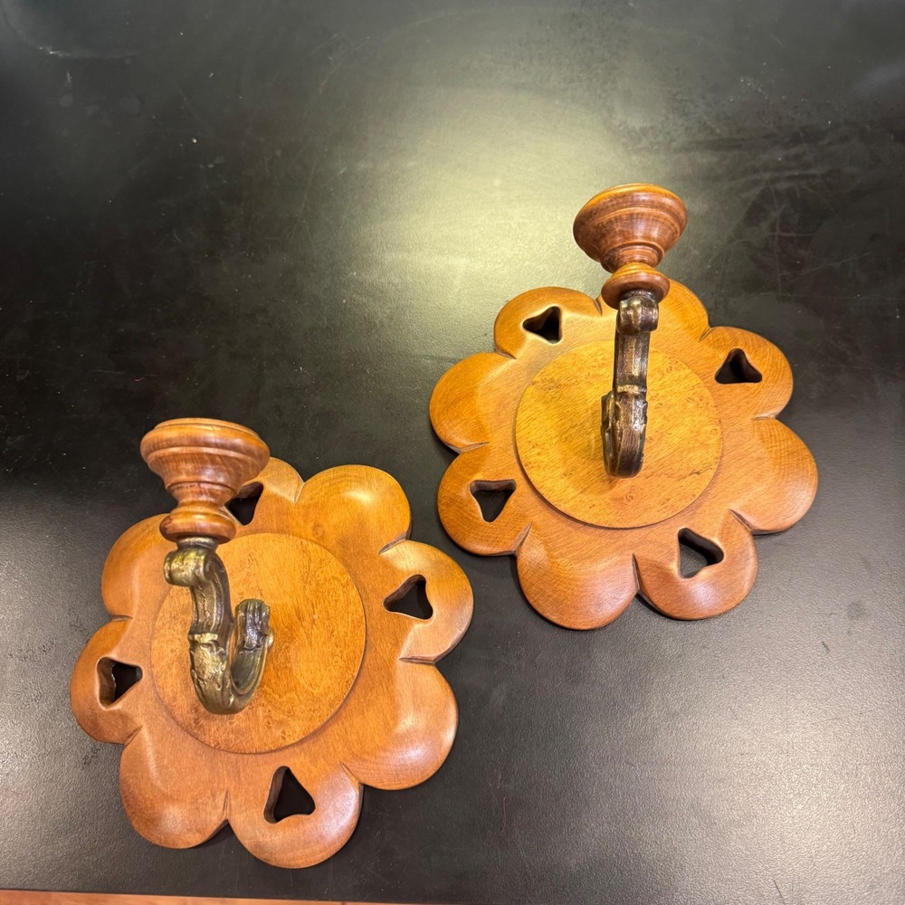 Tell City Chair Co Wall Sconce Set 7.25in Brown Wood Scalloped Flower 3248 #48